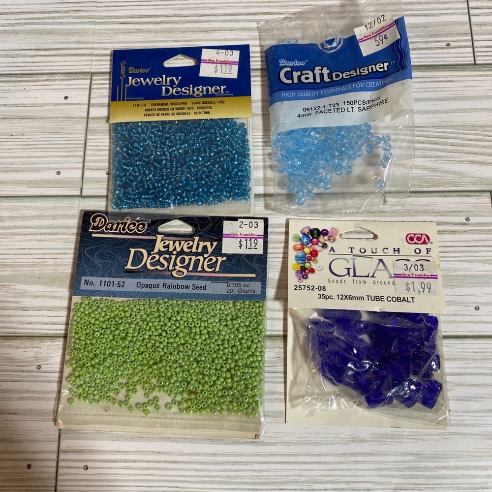 Lot of Assorted Beads Darice CCA Glass Plastic 3 Blue & 1 Green Brand New Packs